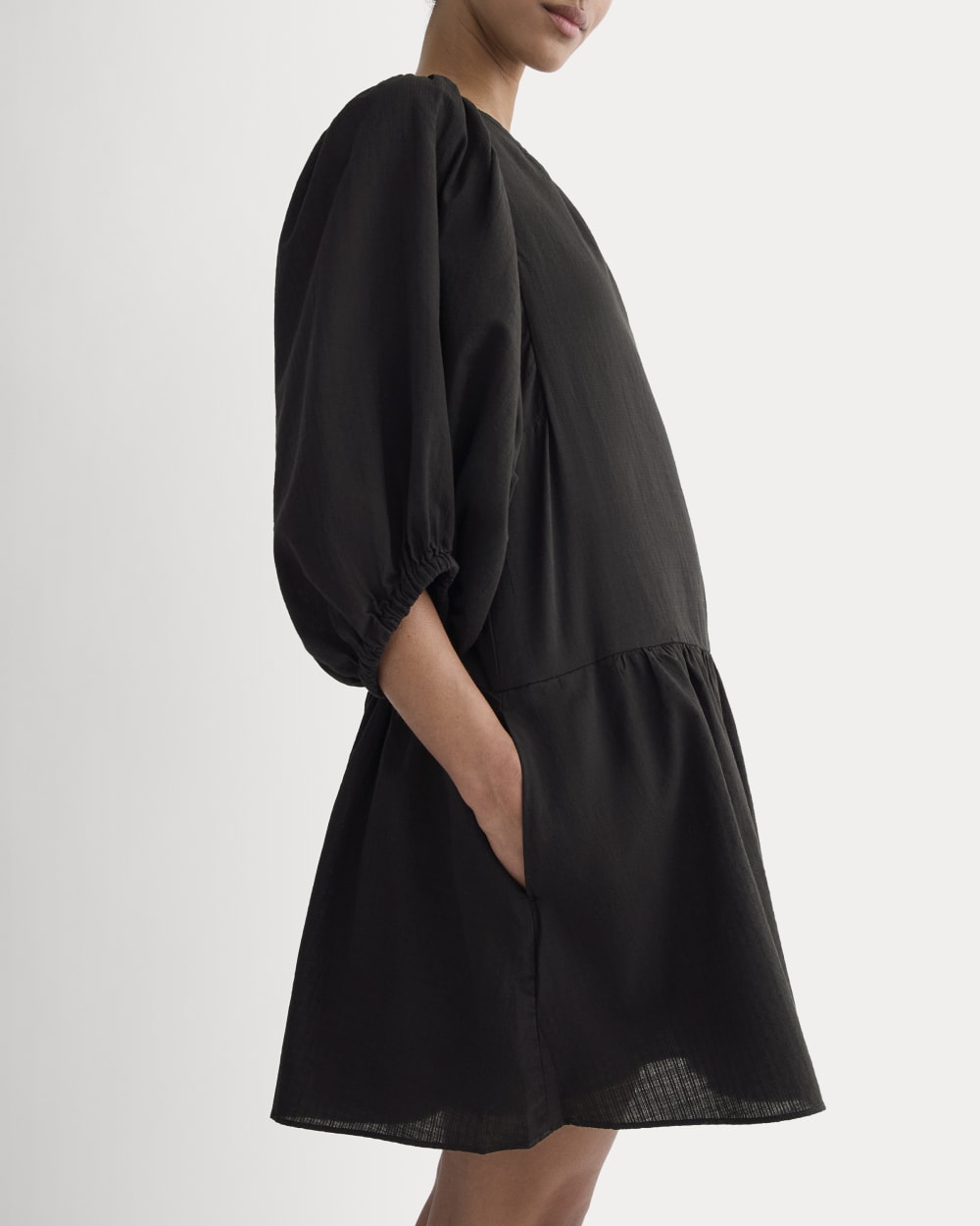 womens-gauze-puff-sleeve-mini-dress-black