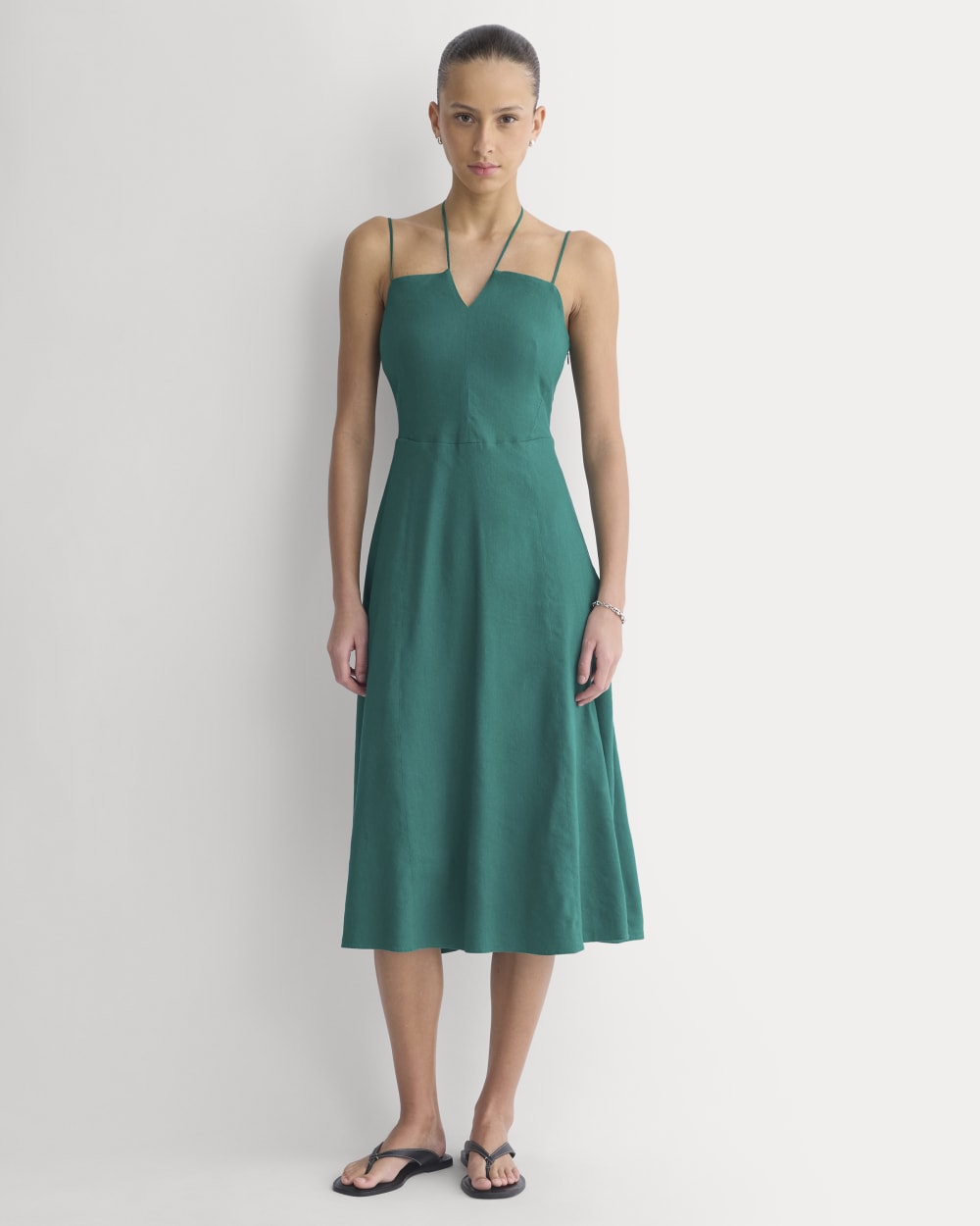 Everlane Tie-Neck Dress, Stretch Linen, Evergreen, Size 0 Everlane Tie-Neck Dress, Stretch Linen, Evergreen, Size 0