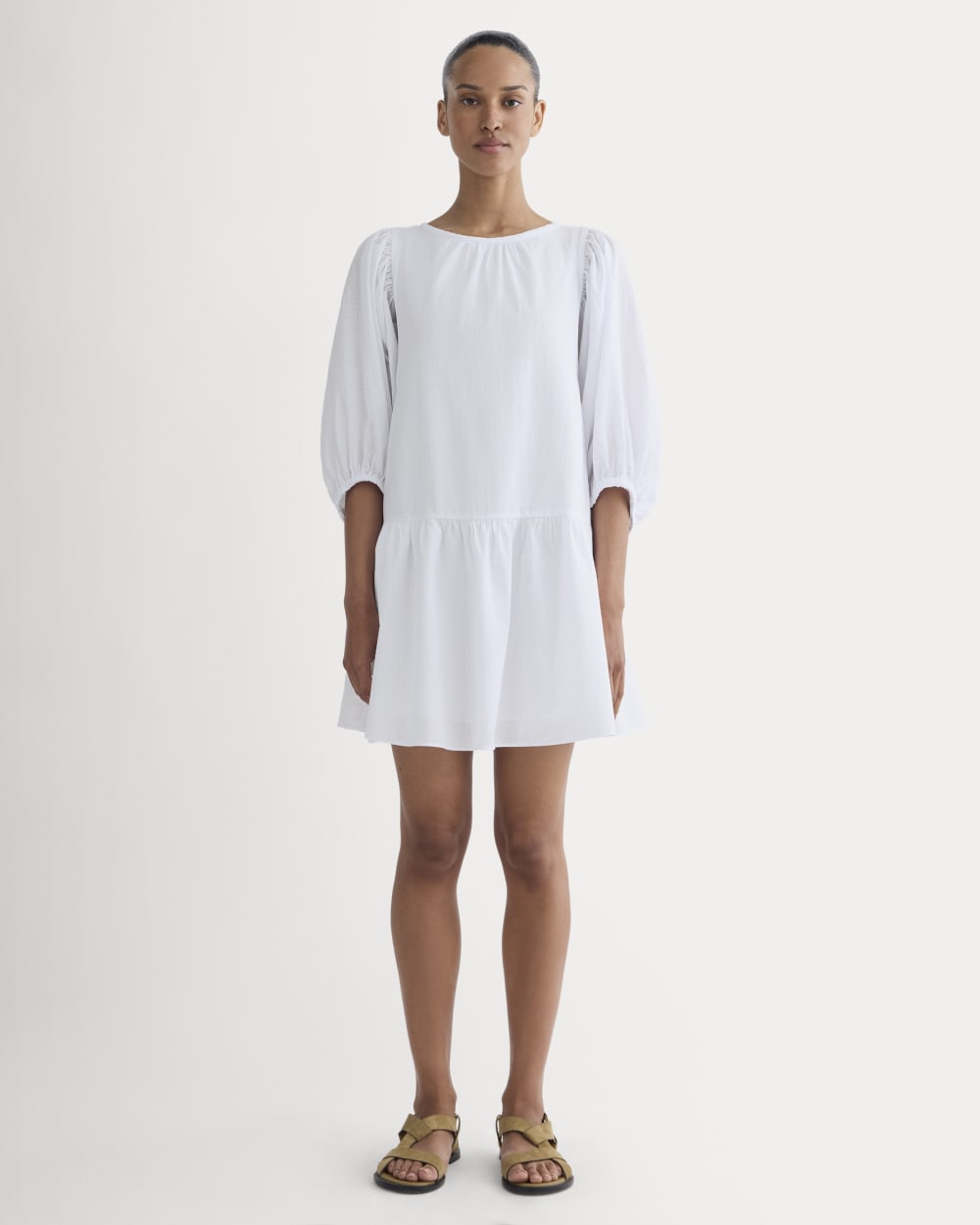 Everlane Gauze Puff-Sleeve Mini Dress in White, Size XL, Cotton Everlane Gauze Puff-Sleeve Mini Dress in White, Size XL, Cotton