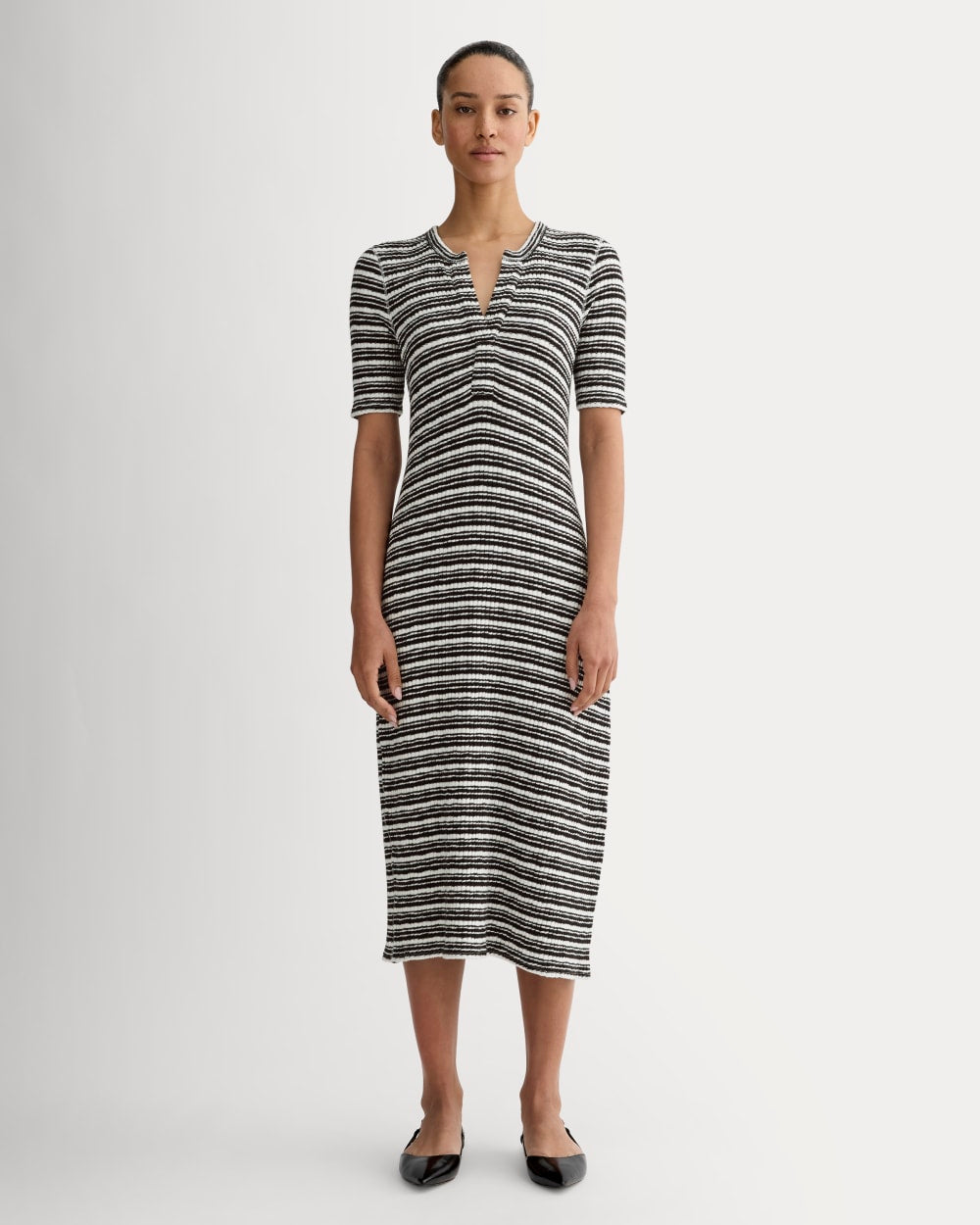 The Rib-Knit Henley Dress | Bone / Black The Rib-Knit Henley Dress | Bone / Black