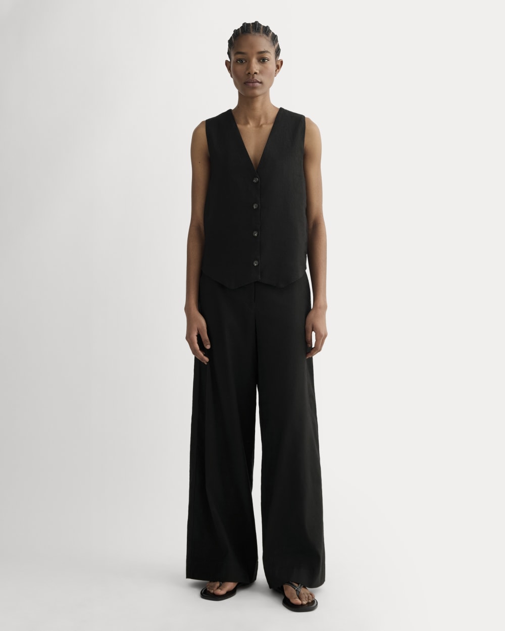 womens-wide-leg-pant-stretch-linen-black | primary