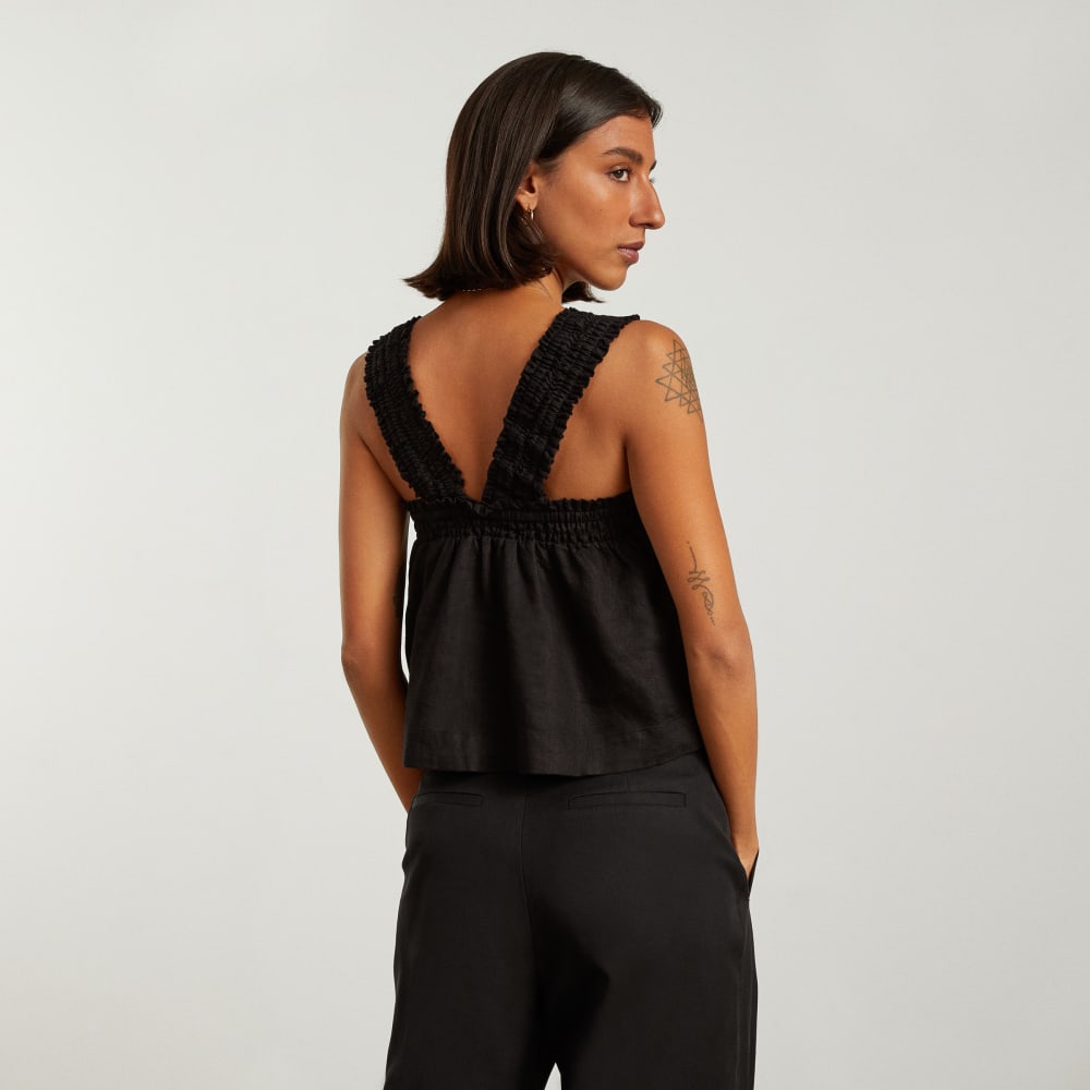 womens-smocked-linen-cami-black | alt