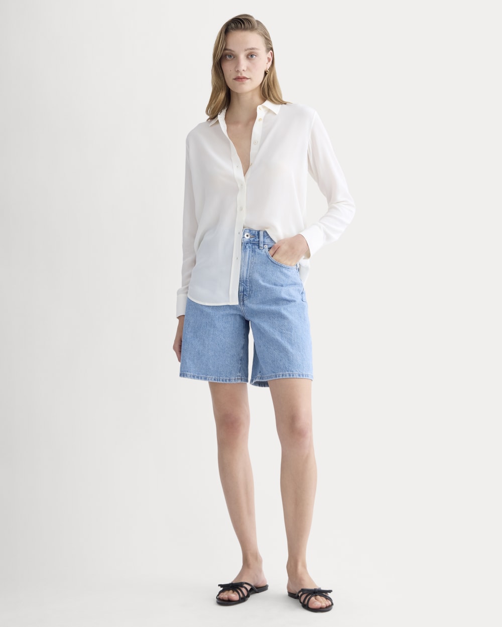The Long A-Line Denim Short Light Indigo – Everlane