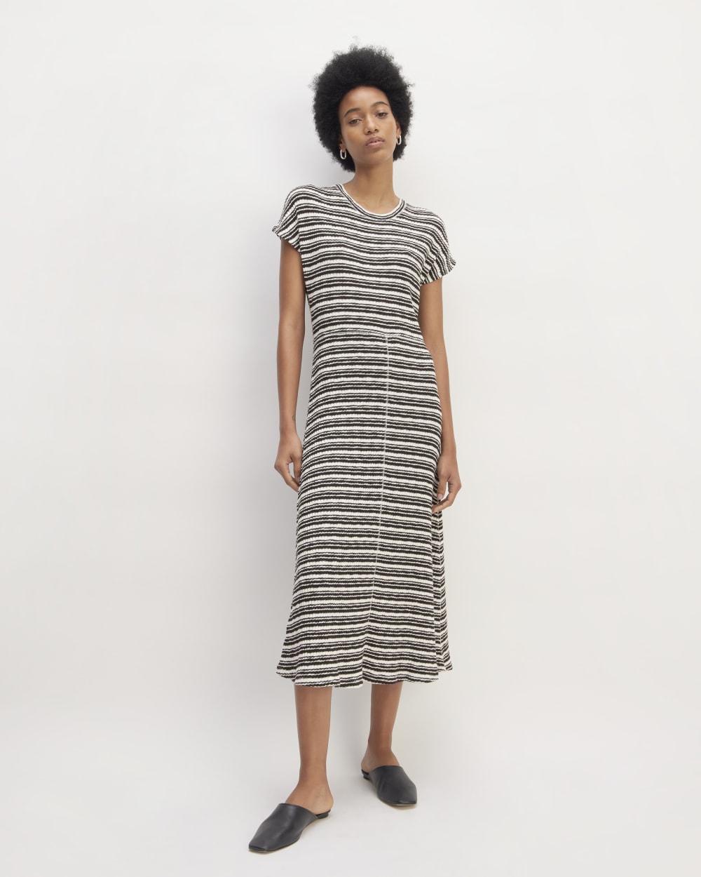 The Rib-Knit Cap-Sleeve Midi Dress | Bone / Black Everlane The Rib-Knit Cap-Sleeve Midi Dress | Bone / Black Everlane
