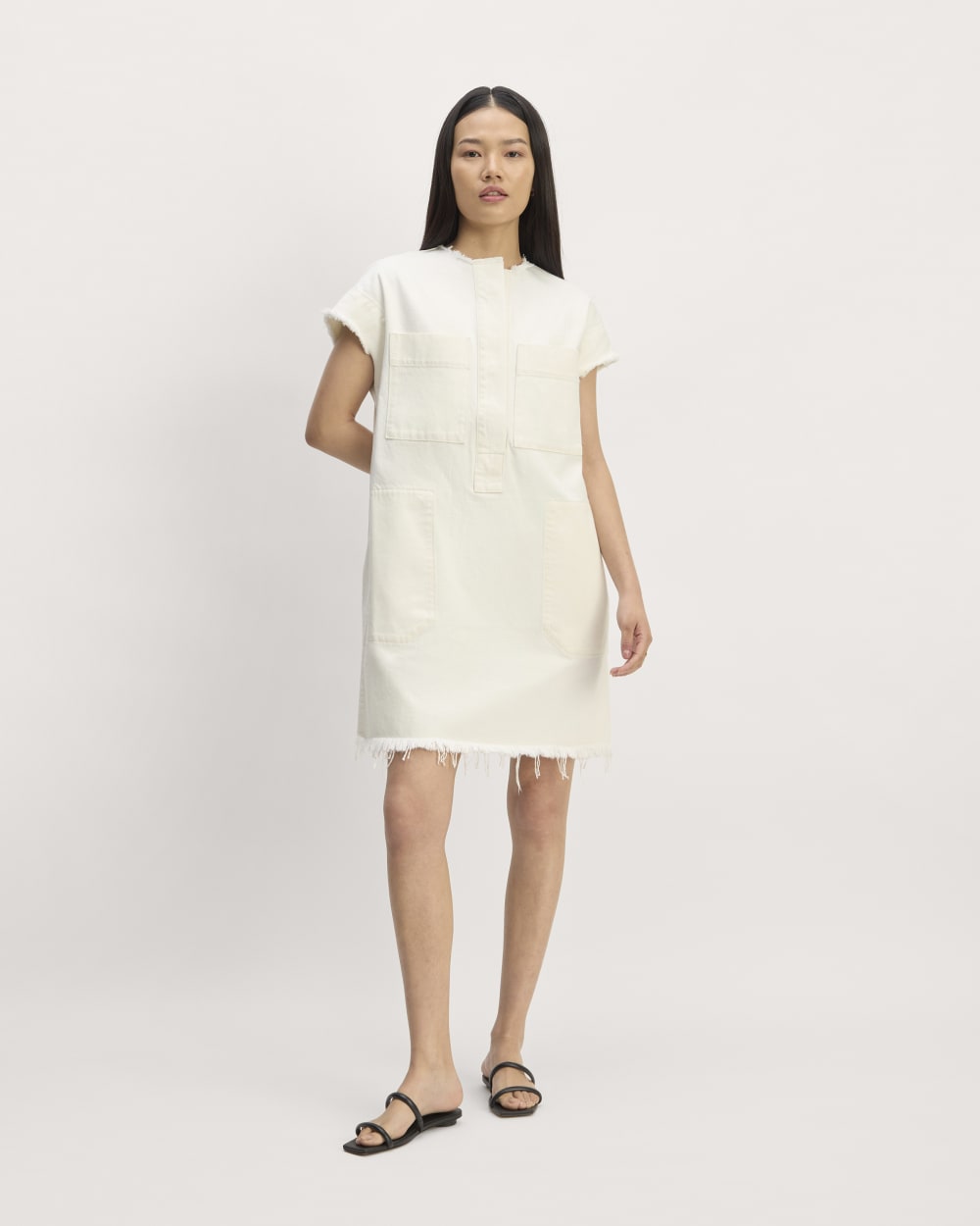 everlane denim dress EVERLANE The Splitneck Jean Denim Boxy Shift Above Knee Dress sz 6 S M