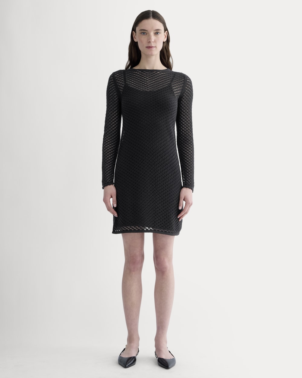Everlane Lace Knit Mini Dress In Black, Size XS, Cotton Everlane Lace Knit Mini Dress In Black, Size XS, Cotton