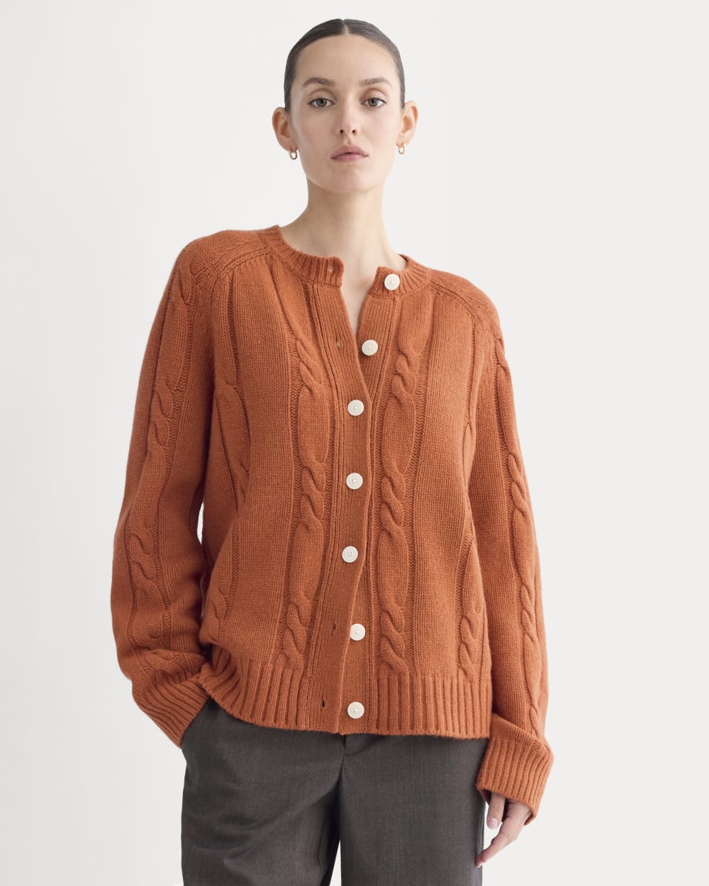 womens-cable-cardigan-extrafine-merino-rust-heather | primary