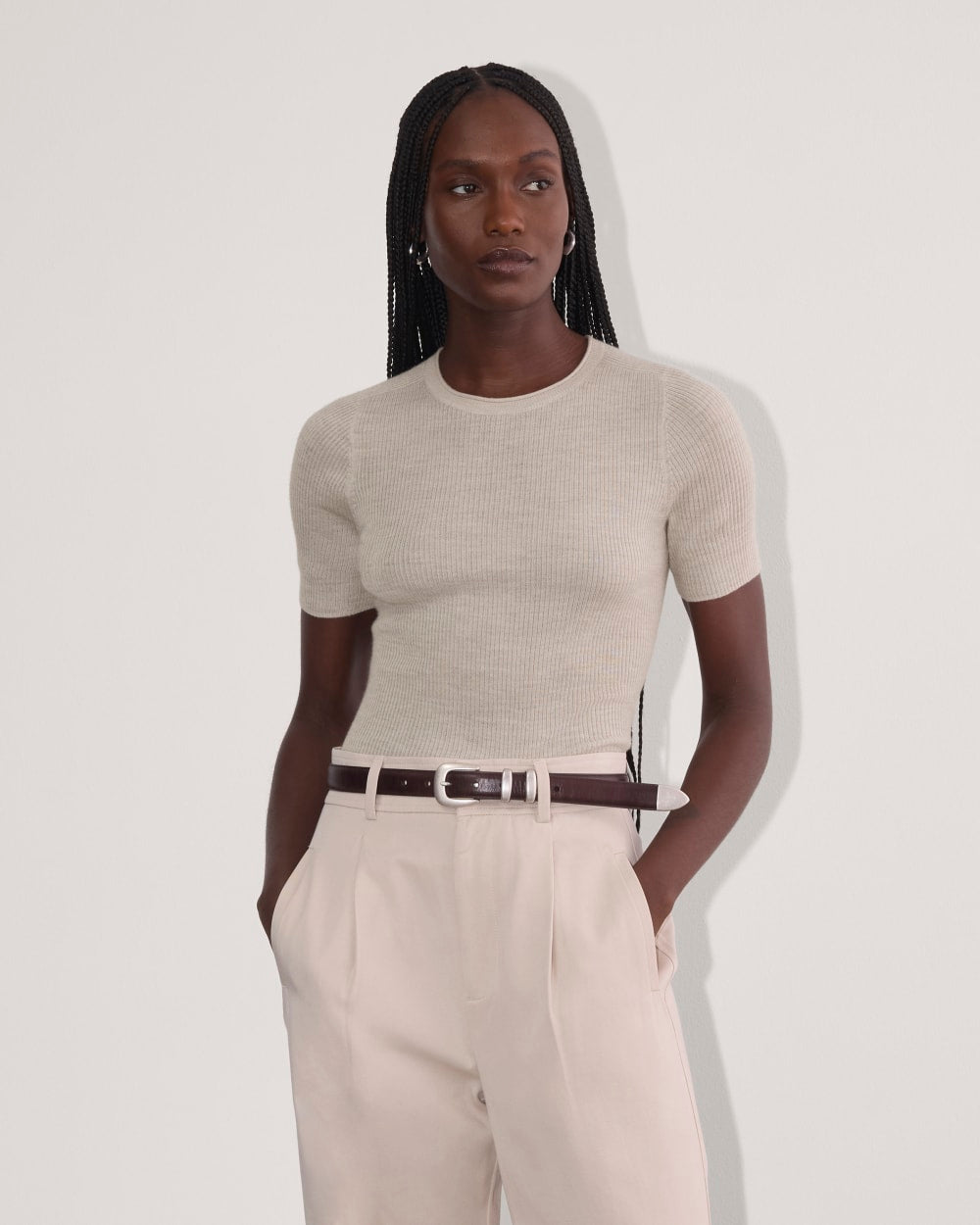 The Sweater Tee in Ultrasoft Merino | Heather Oatmeal – Everlane