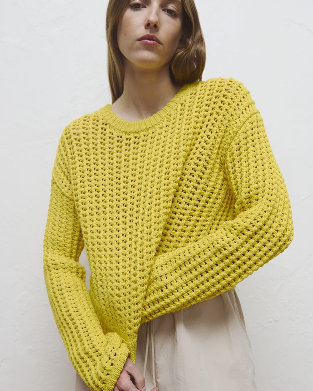 womens-open-knit-crew-in-elevated-cotton-passion-fruit | editorial