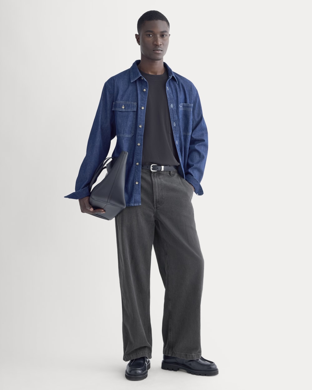 black dress shirt and blue jeans Baggy Rigid Jean | Washed Black