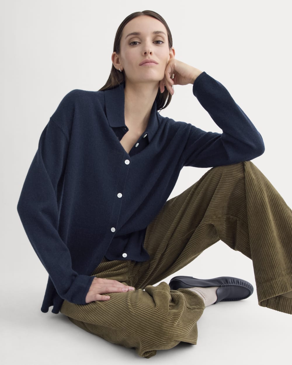 womens-cashmere-button-up-shirt-navy | primary
