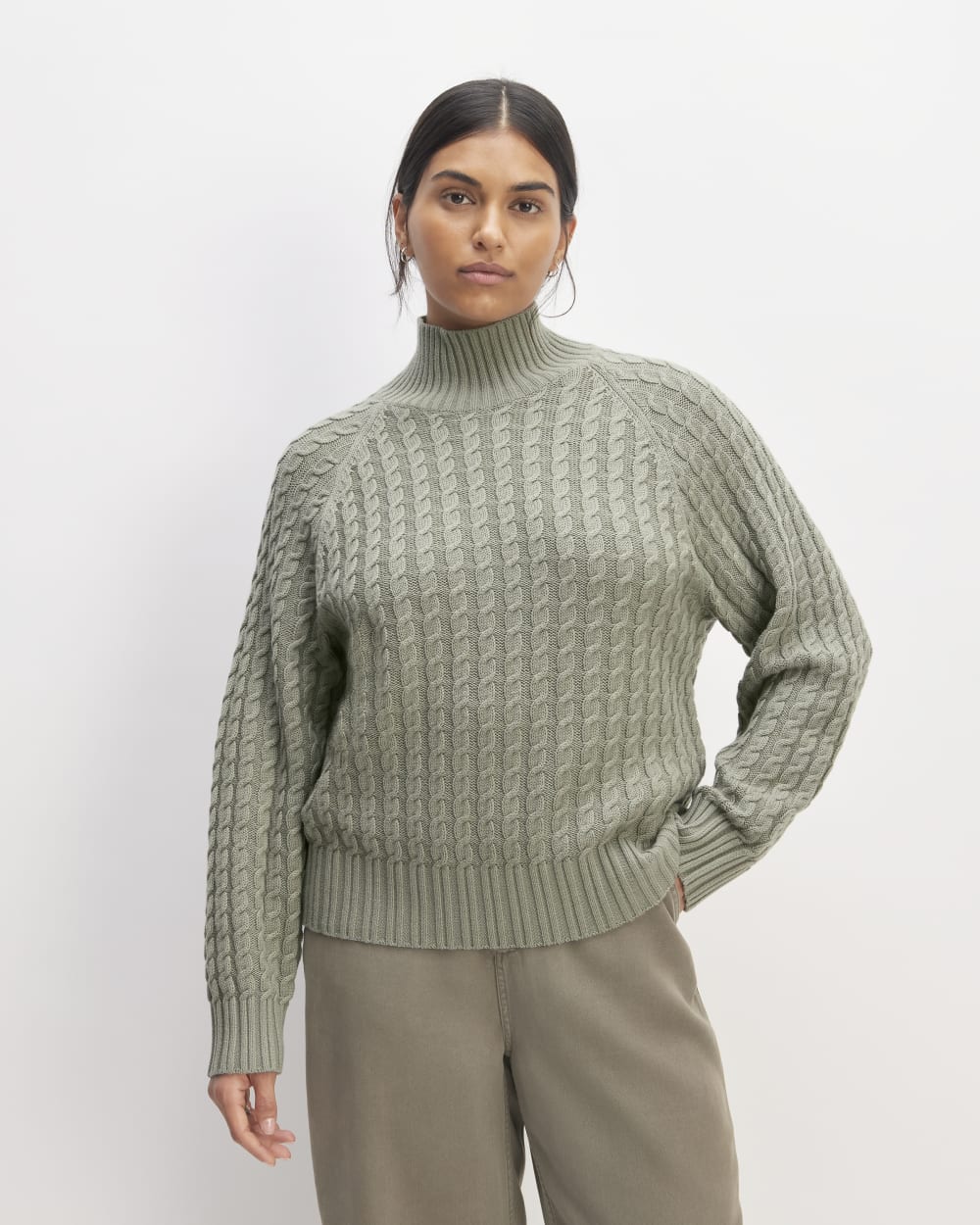 The Cotton Merino Cable Turtleneck Sage Green – Everlane