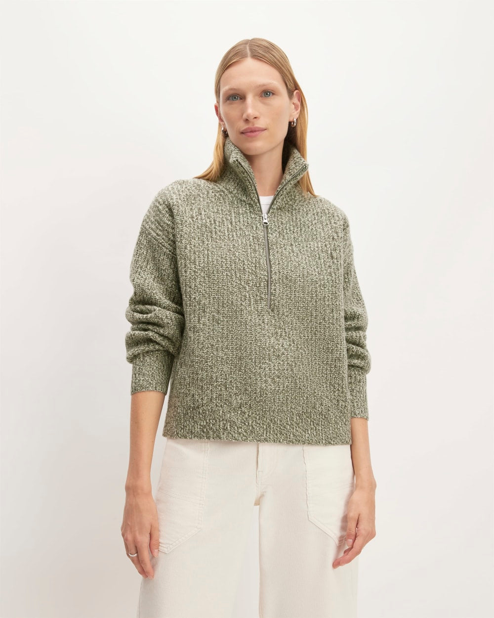 ペパーミント The Half-Zip Sweater in Luxe Merino | Seafoam Green / Kambaba