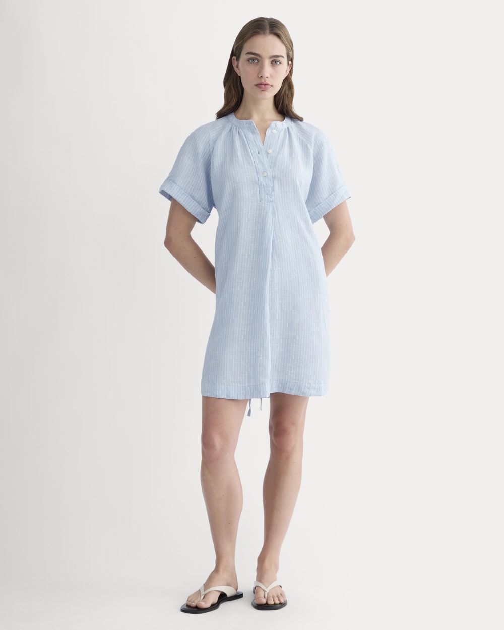 Everlane Popover Dress, Linen, Sky Blue/White, Size XS Everlane Popover Dress, Linen, Sky Blue/White, Size XS