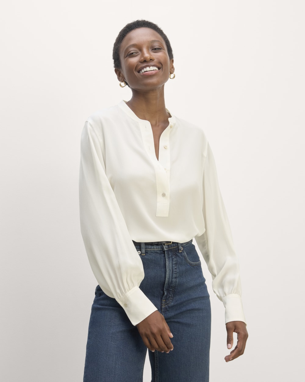 The Henley Shirt in Washable Silk | Off-White Everlane The Henley Shirt in Washable Silk | Off-White Everlane