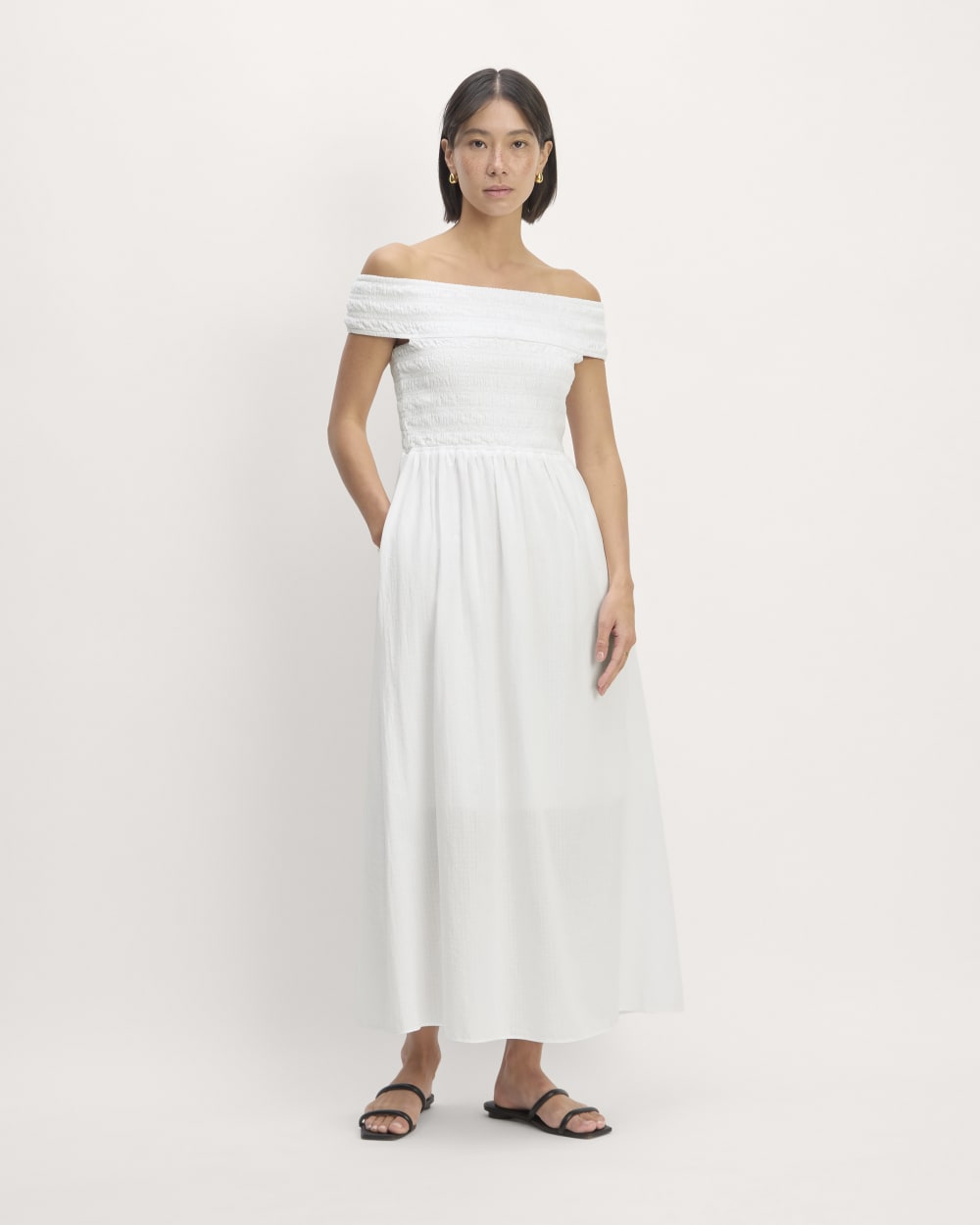 The Gauze Off-the-Shoulder Dress White – Everlane