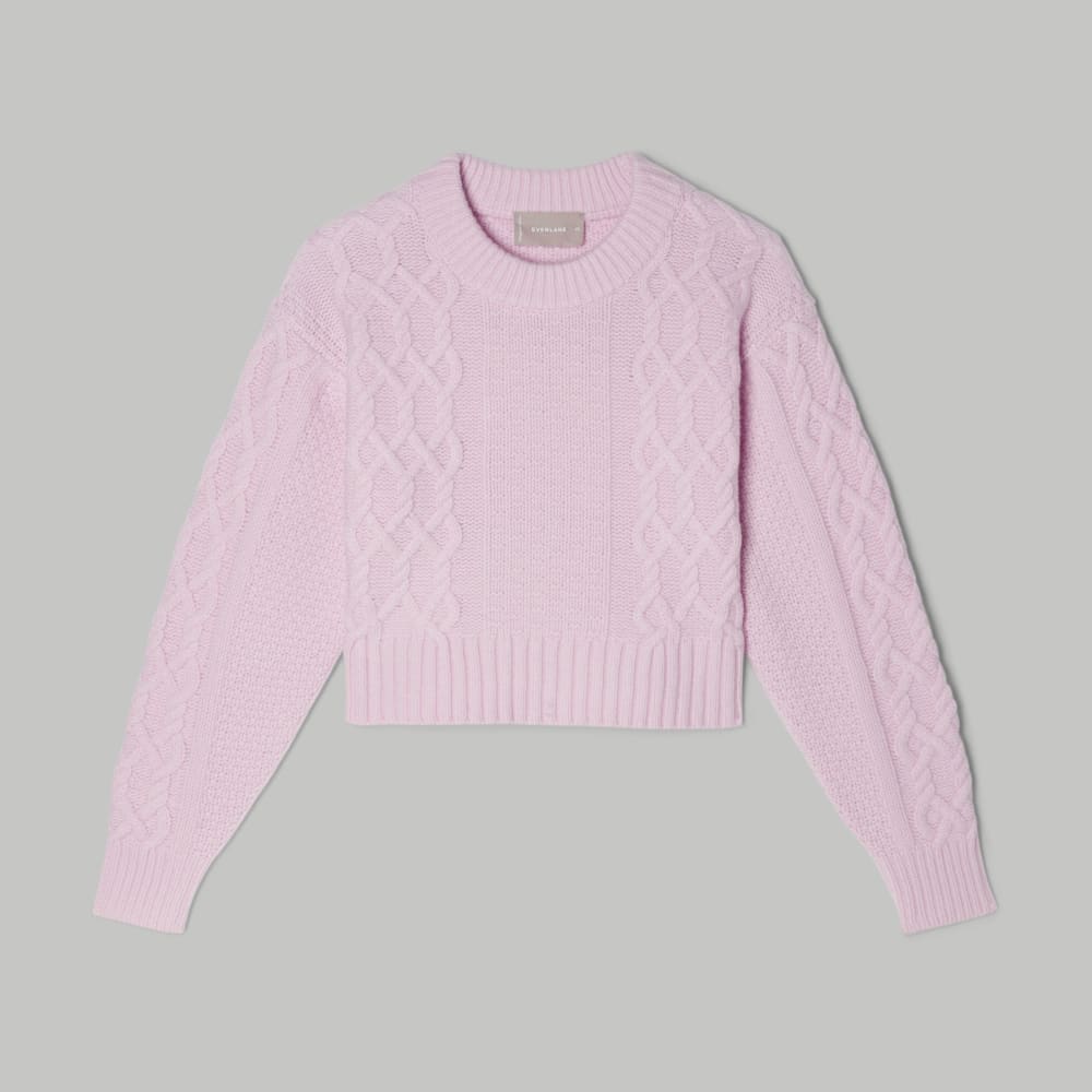 womens-felted-merino-cropped-cable-sweater-light-lilac | alt