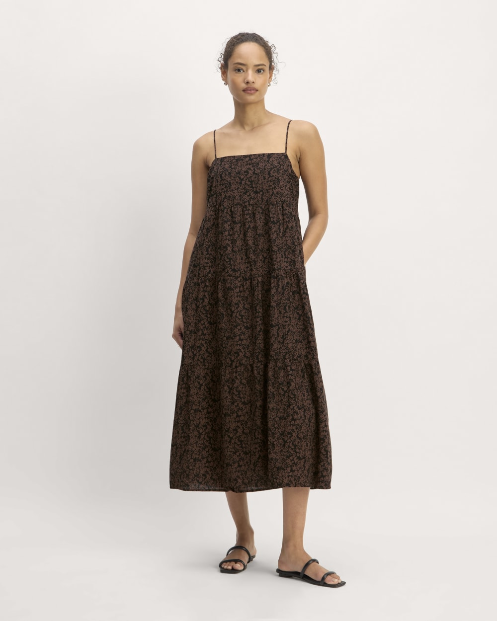 The Gauze Tiered Dress | Black / Cocoa Small Floral Everlane The Gauze Tiered Dress | Black / Cocoa Small Floral Everlane