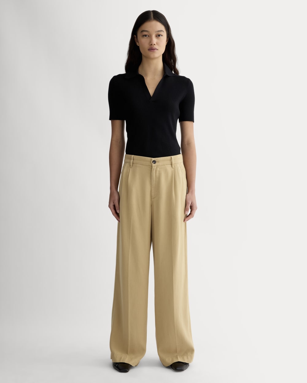 womens-tencel-twill-pleated-chino-classic-khaki | primary