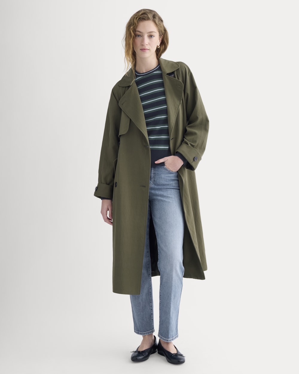 womens-drapey-twill-trench-olive-night | primary