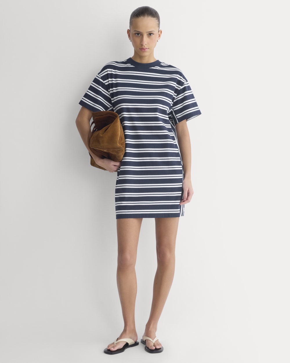 womens-weekend-tee-mini-dress-true-navy-canvas-tan | primary