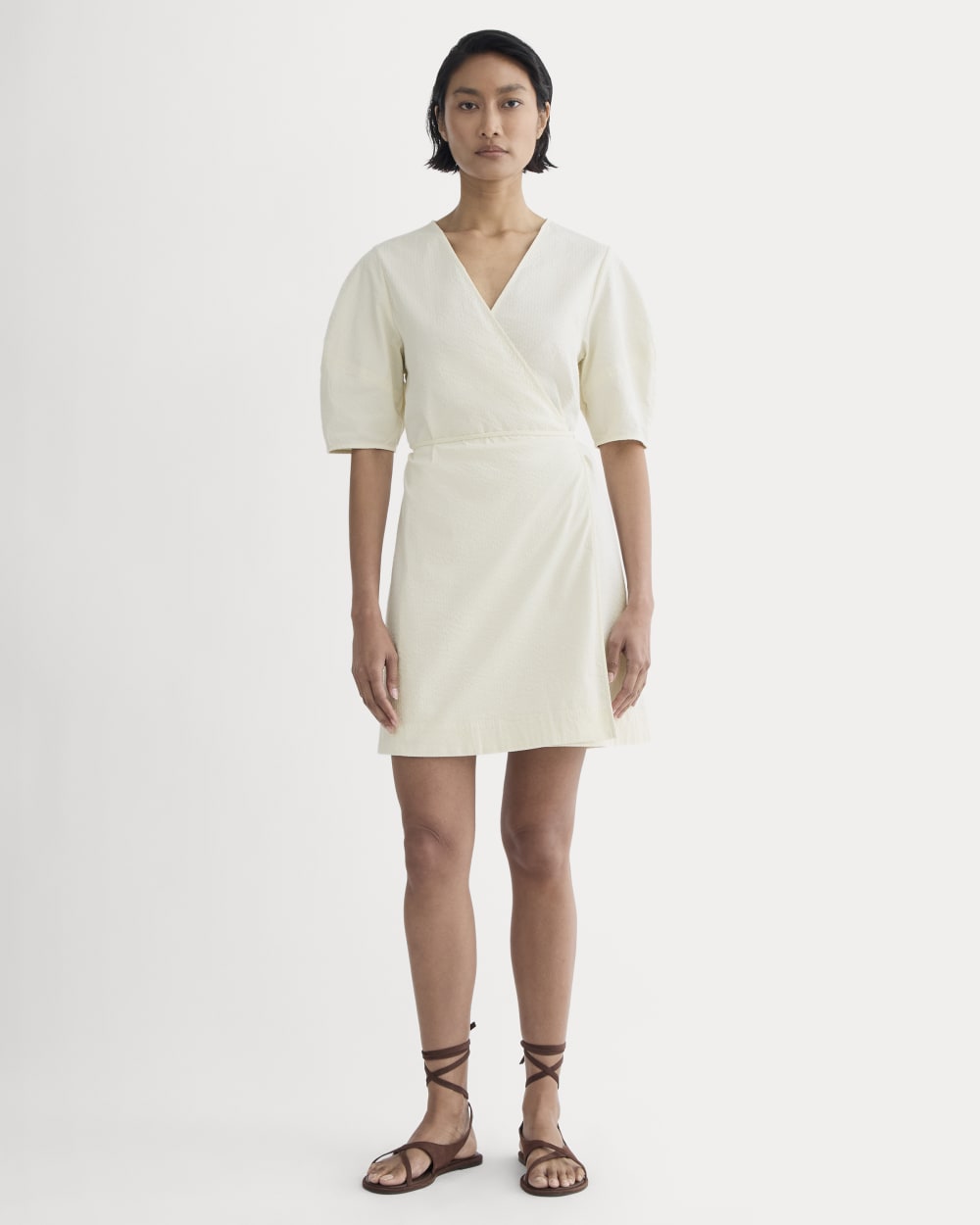 The Seersucker Mini Wrap Dress | Bone Everlane The Seersucker Mini Wrap Dress | Bone Everlane