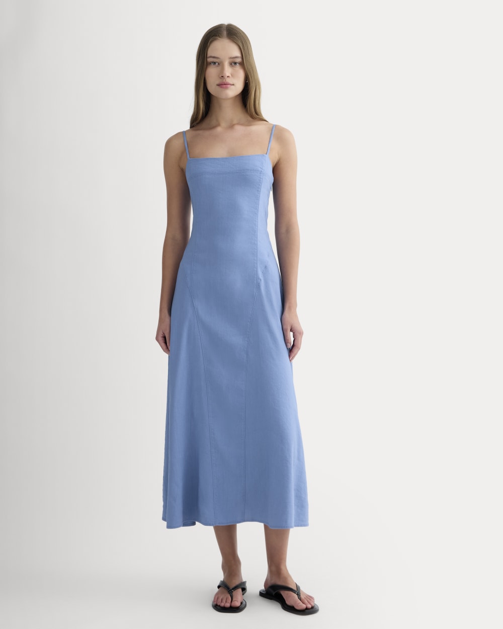womens-seamed-dress-stretch-linen-bluebell | primary