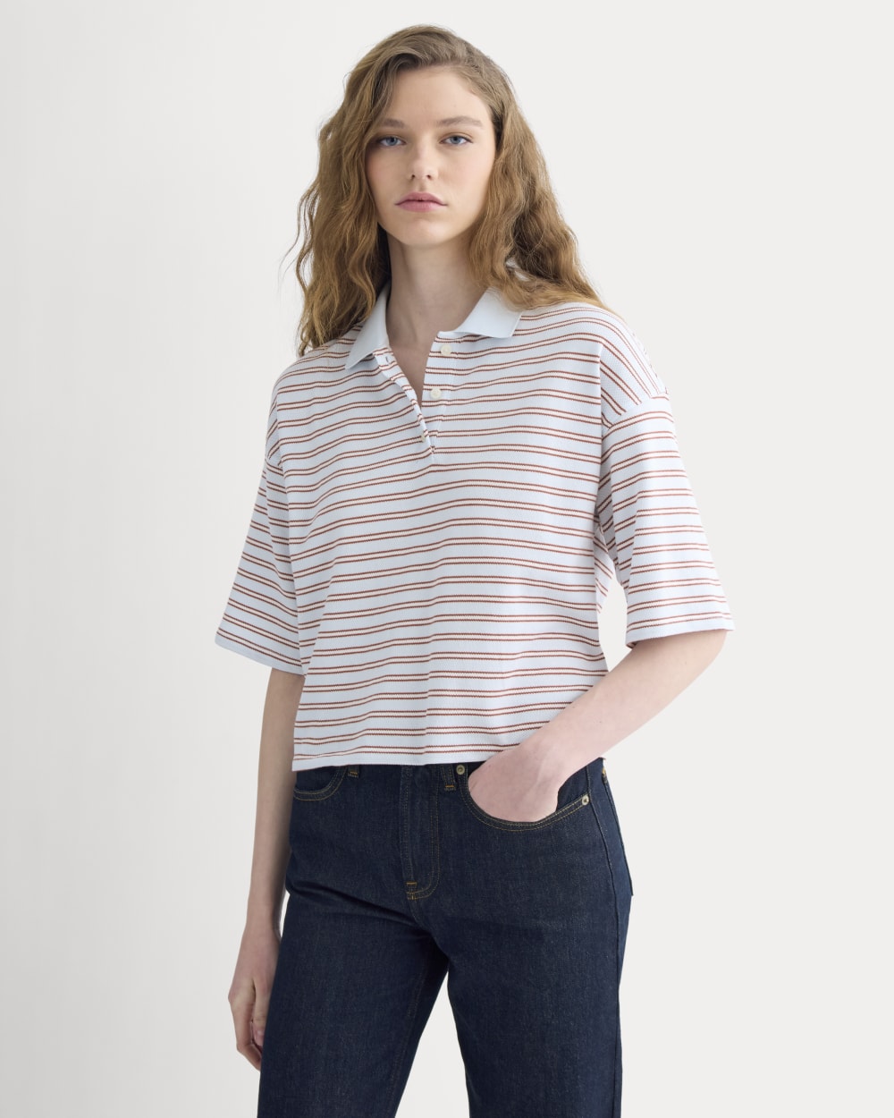 womens-pique-boxy-polo-skywriting-henna-gardenia | primary