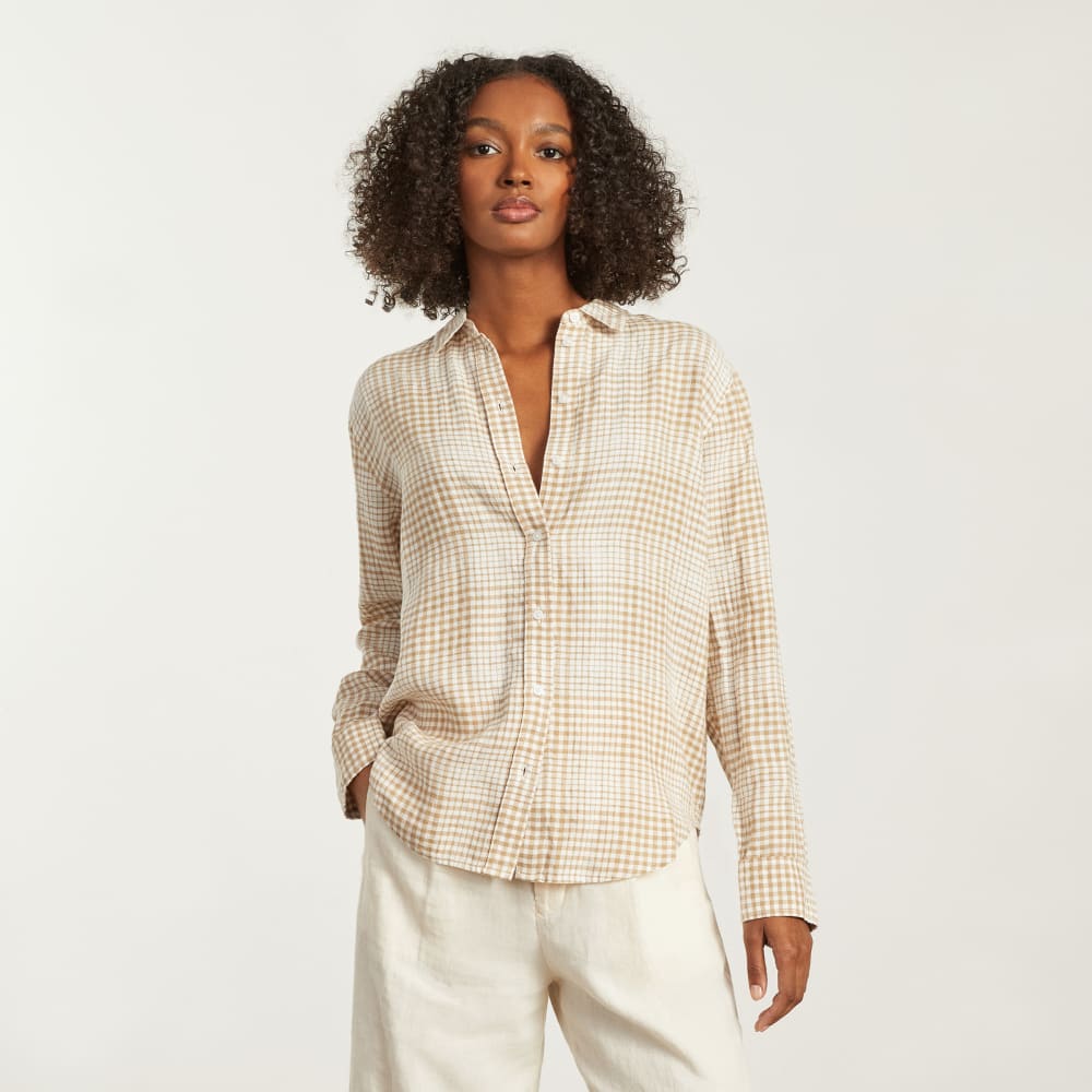 womens-relaxed-linen-shirt-coffee-grid | primary