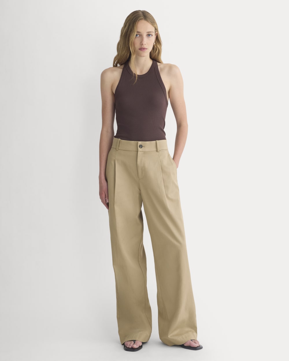 Wide-Leg Trouser in Buttersmooth | Ash Brown | 32