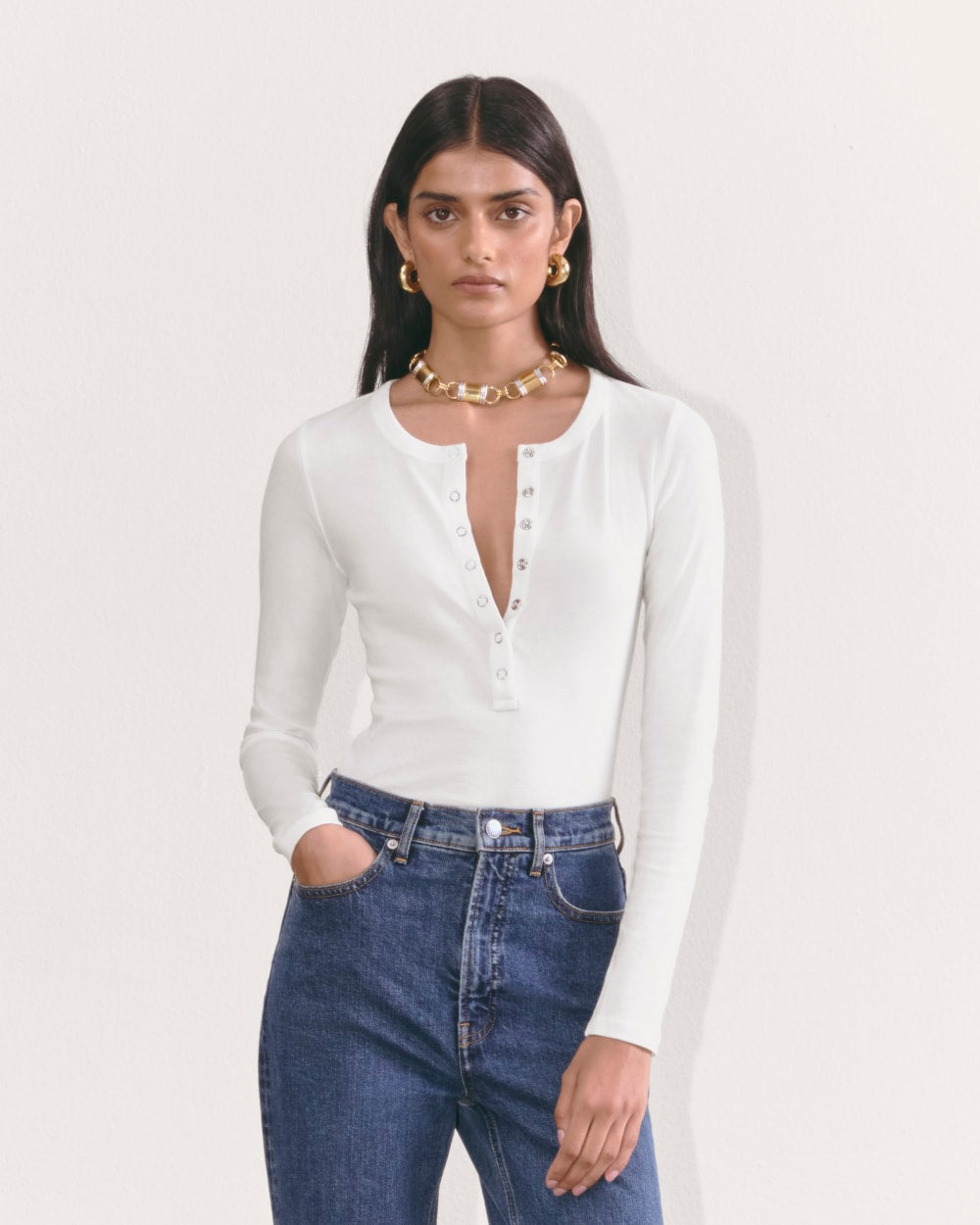 The Luxe Rib Henley | White – Everlane