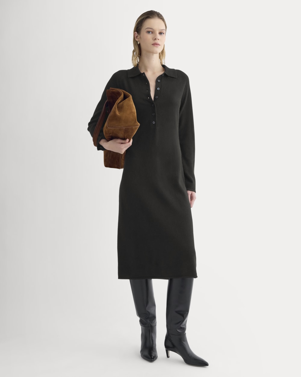Everlane Cashmere Polo Midi Dress In Black, Size Small Everlane Cashmere Polo Midi Dress In Black, Size Small
