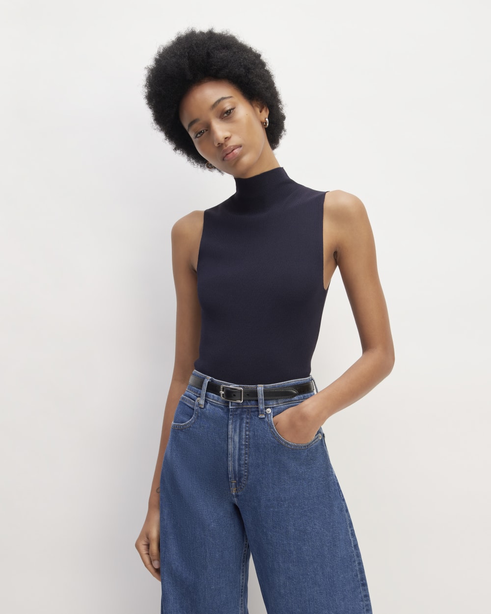 The Viscose Mock Neck Top Navy – Everlane - Main Image