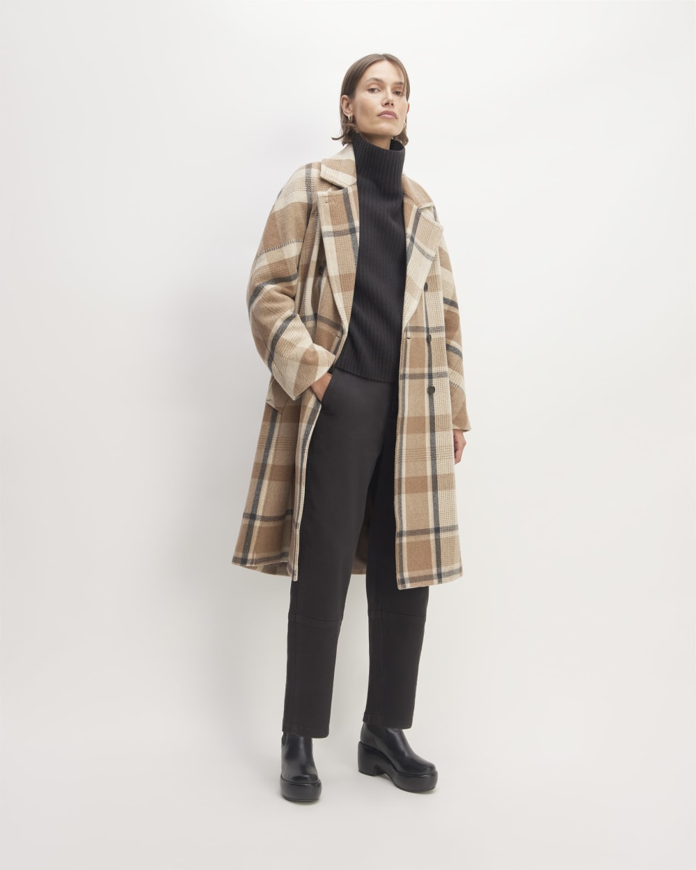 The Italian ReWool® Long Peacoat | Heathered Charcoal / Cornstalk