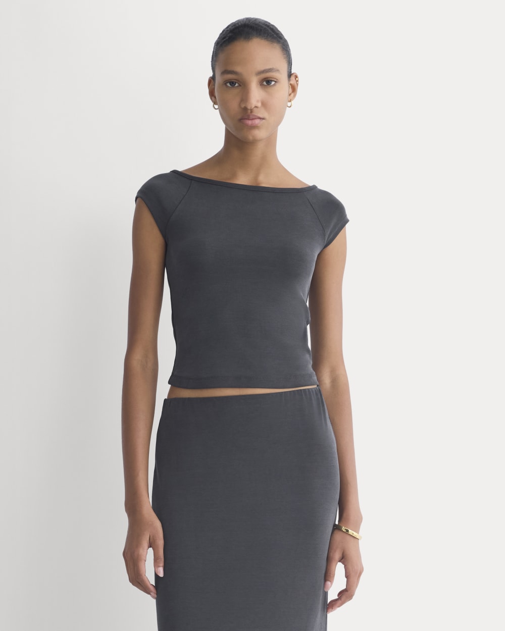 Boatneck Cap-Sleeve Top in Butterknit | Black – Everlane