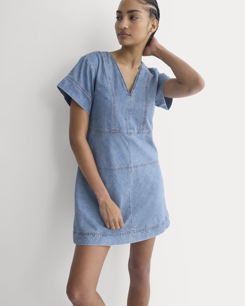 Everlane Denim Short-Sleeve Dress In Light Indigo, Size 16 Everlane Denim Short-Sleeve Dress In Light Indigo, Size 16