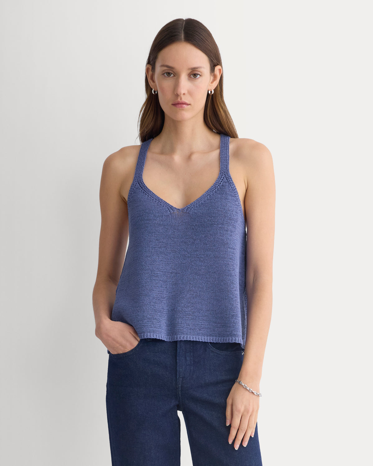 Racerback V-Neck Sweater | Blue Dusk
