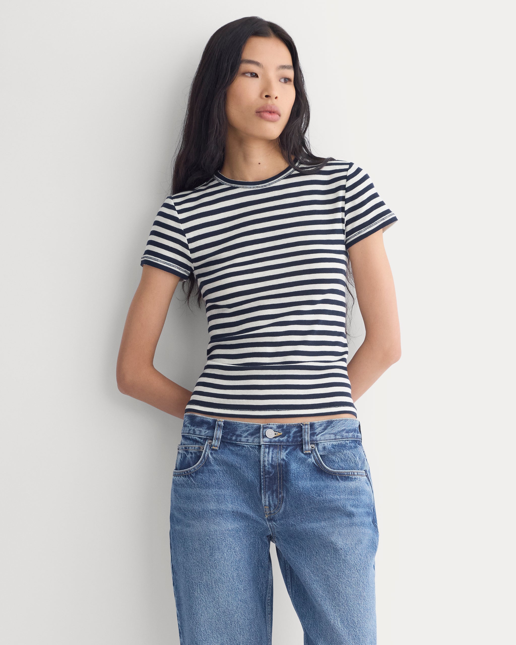 Tissue Short-Sleeve Crew | Bone / Navy
