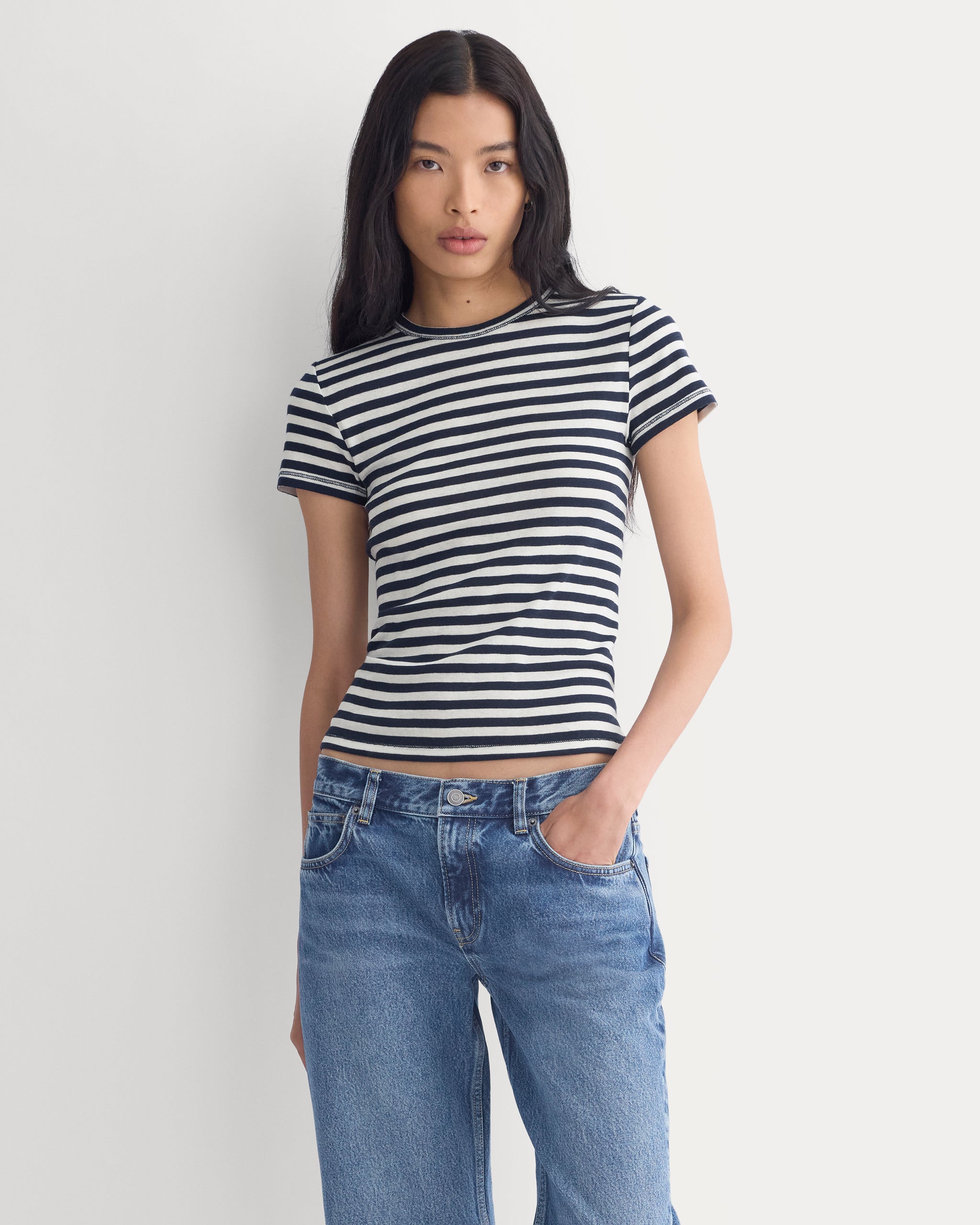 Tissue Short-Sleeve Crew | Bone / Navy