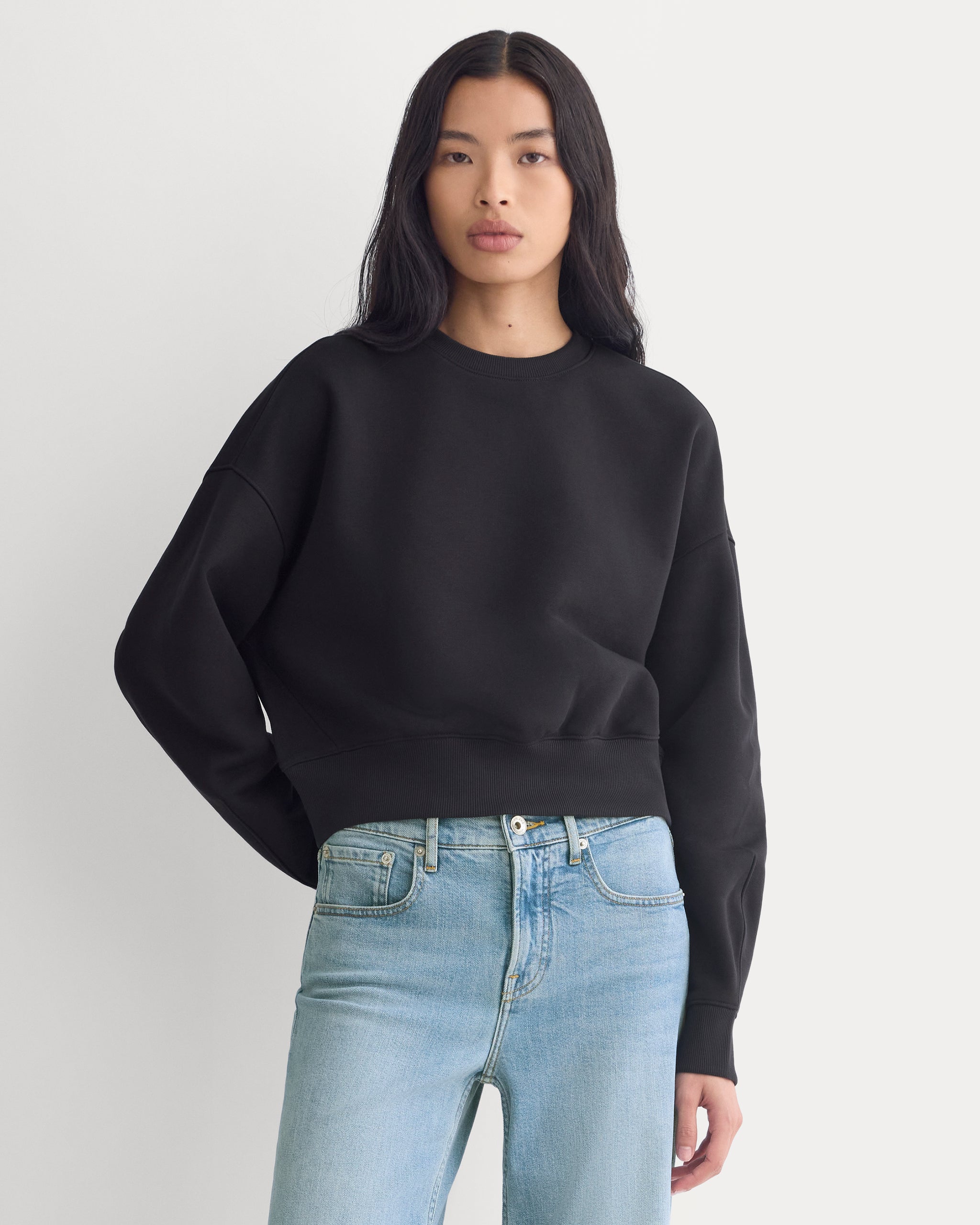 Luxe Fleece Shrunken Crew | Black