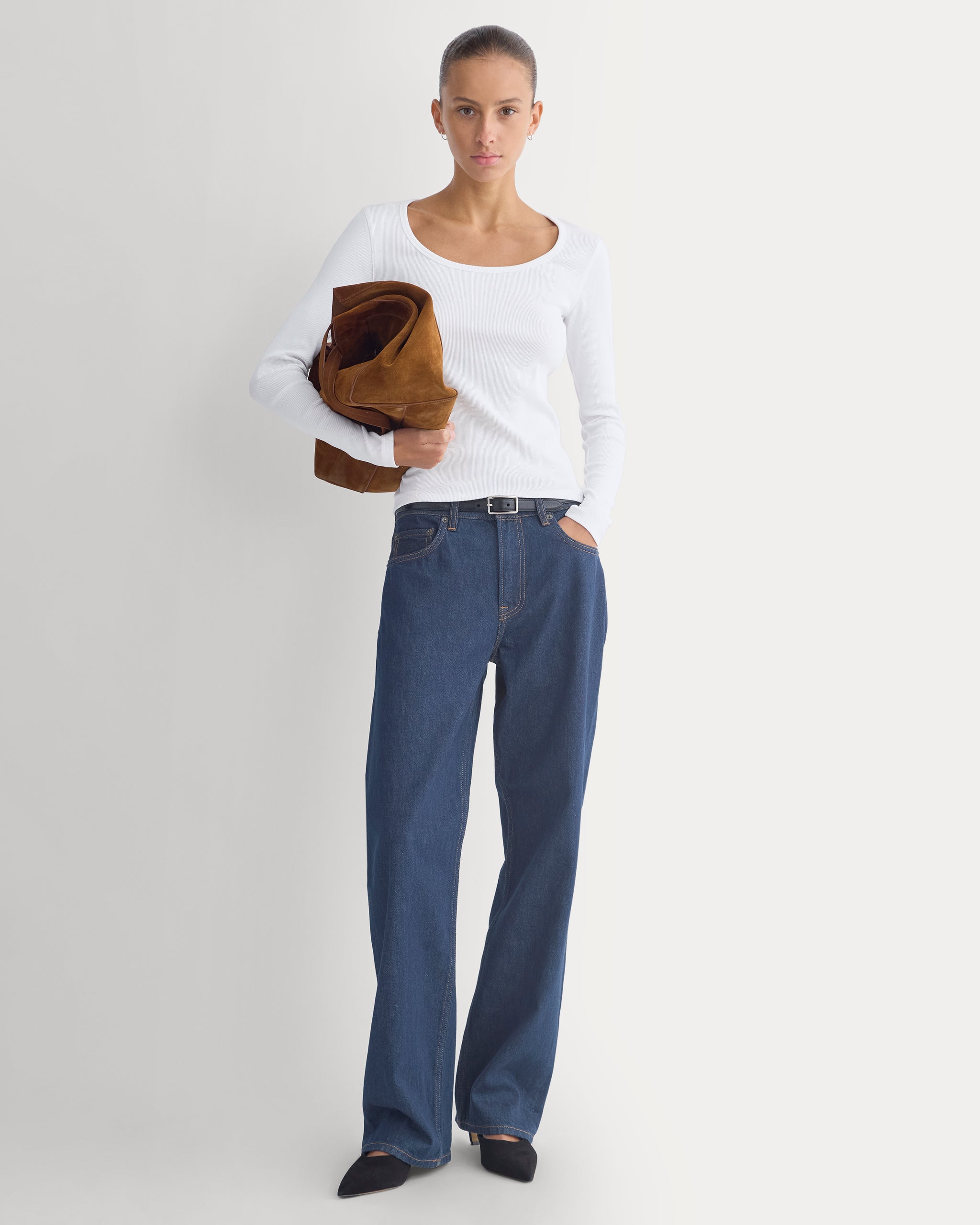Effortless Rib Classic Long Sleeve | White