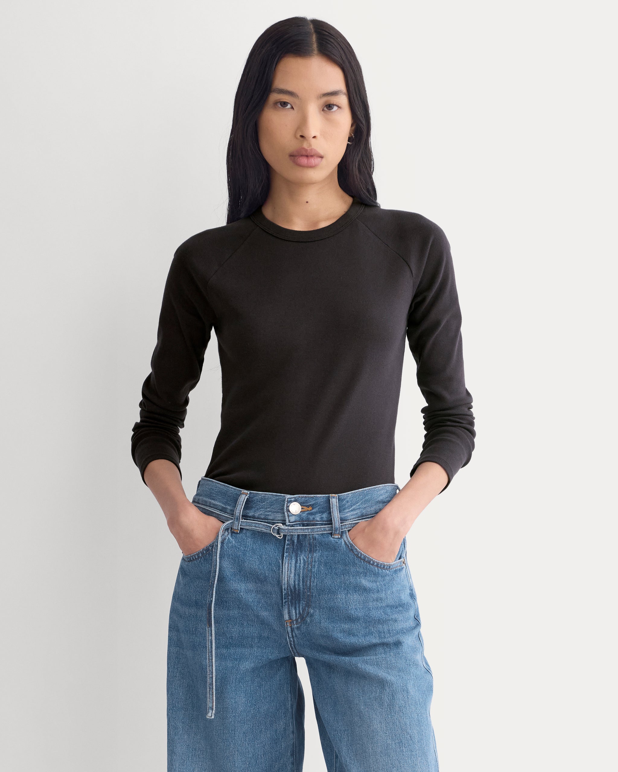 RetroSoft Cotton Ragland Crew | Black