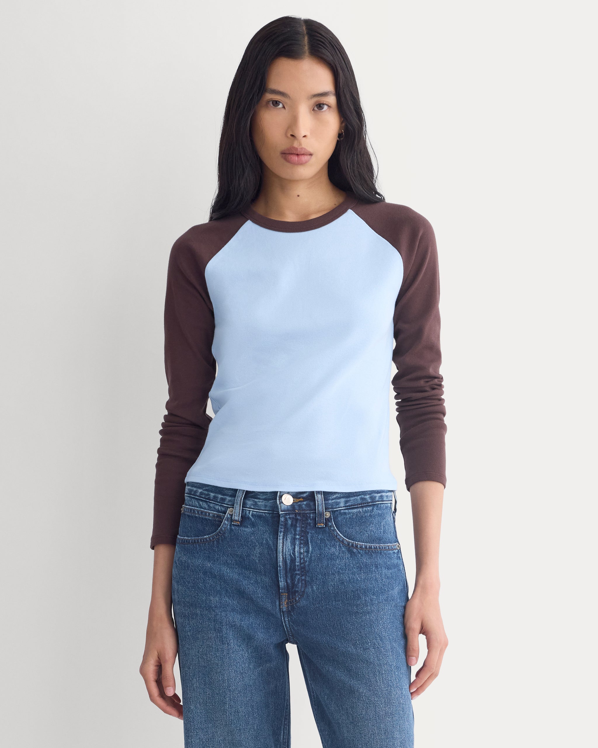 RetroSoft Cotton Ragland Crew | Brown / Blue