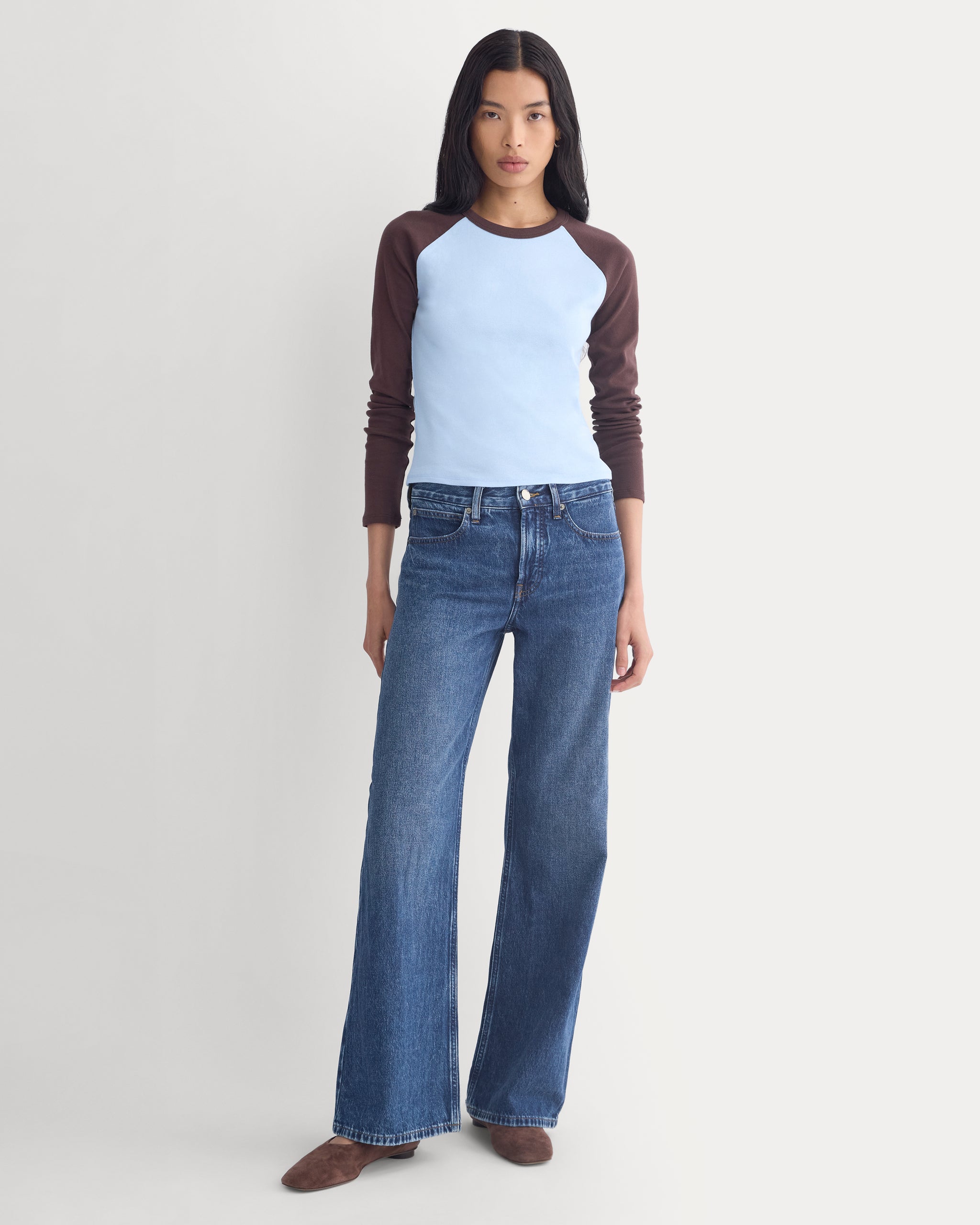 RetroSoft Cotton Ragland Crew | Brown / Blue