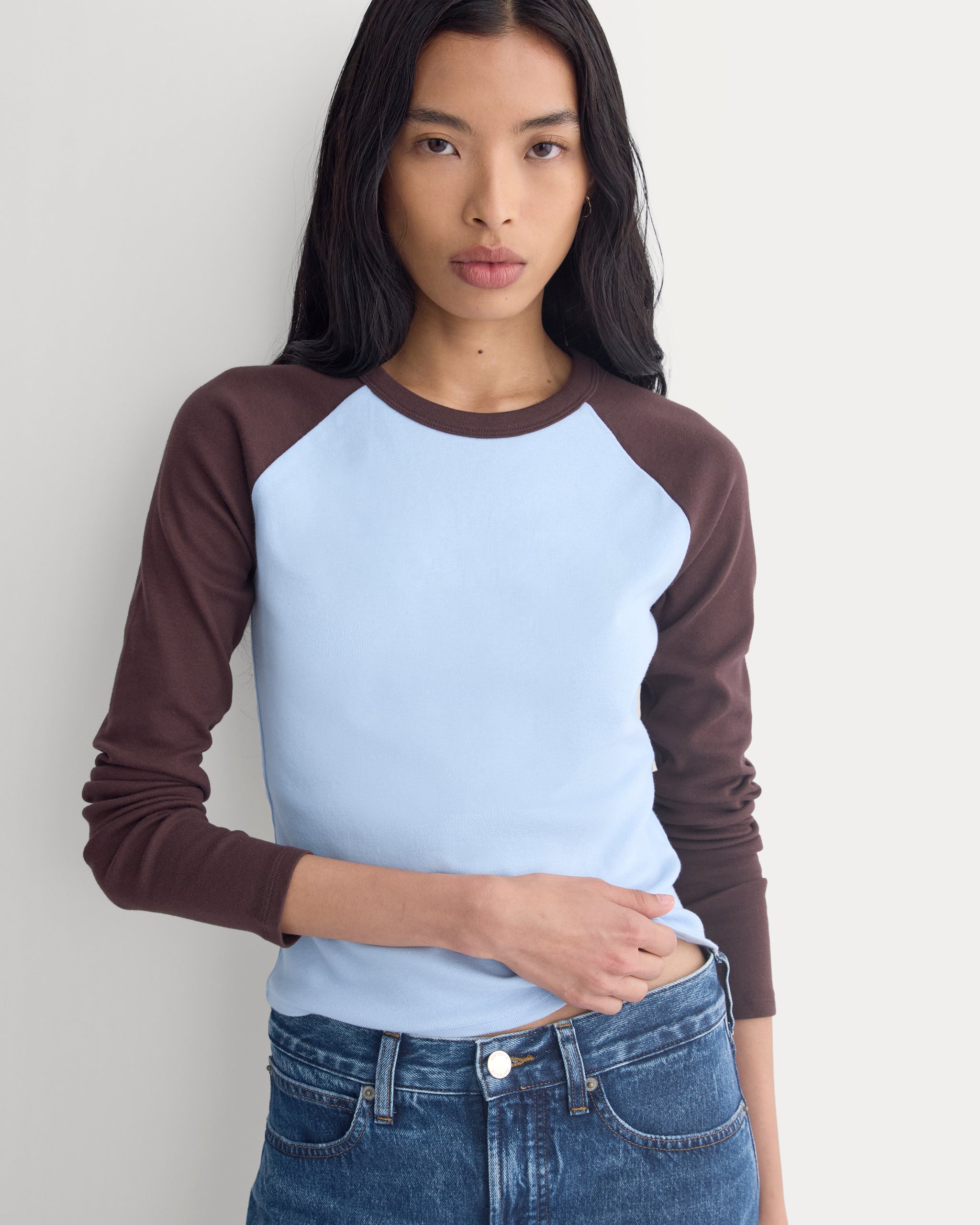 RetroSoft Cotton Ragland Crew | Brown / Blue