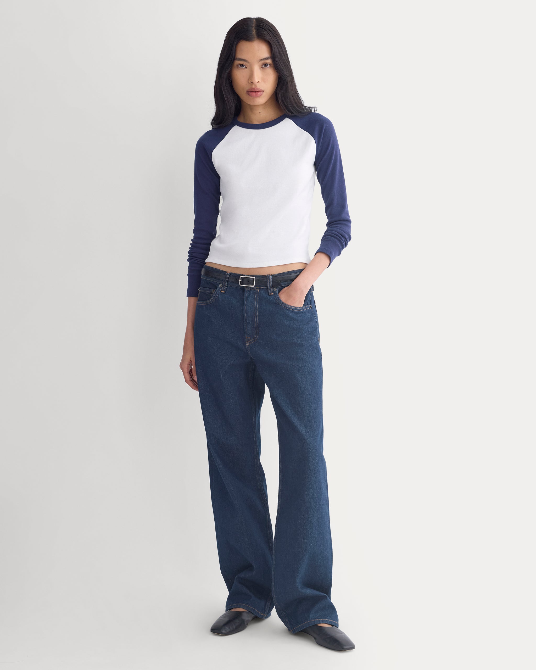 RetroSoft Cotton Ragland Crew | Bone / Navy