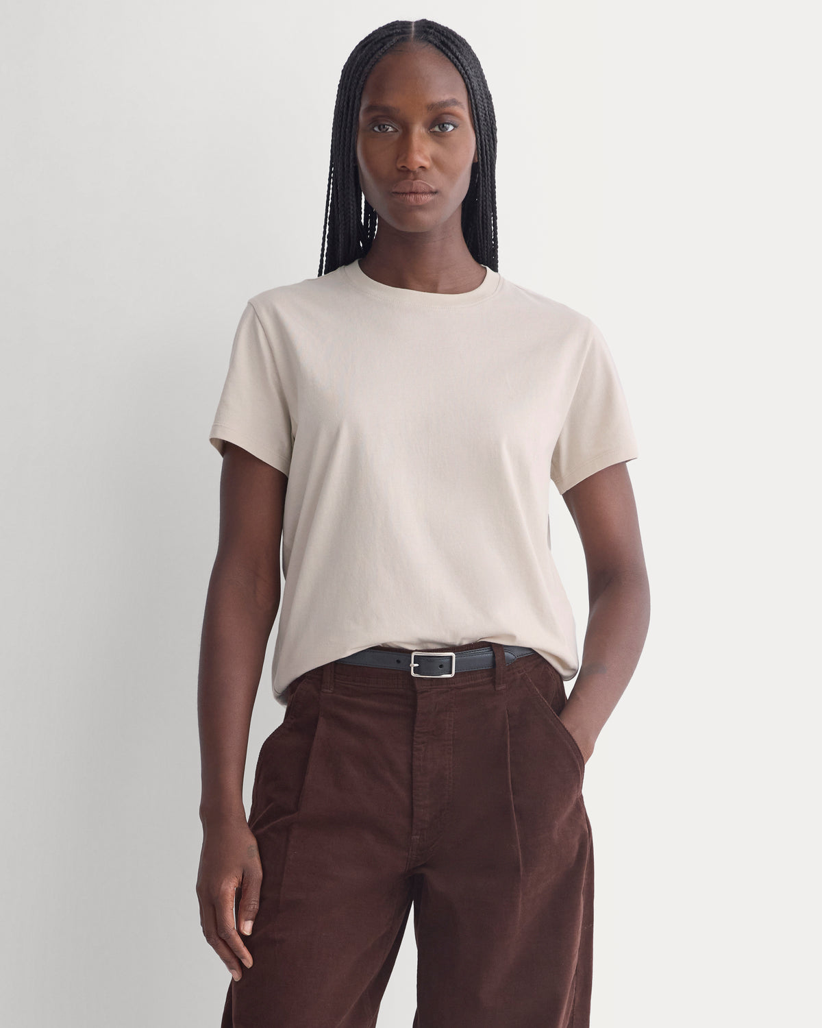 The Box-Cut Tee in Essential Cotton | Peyote | No Pocket
