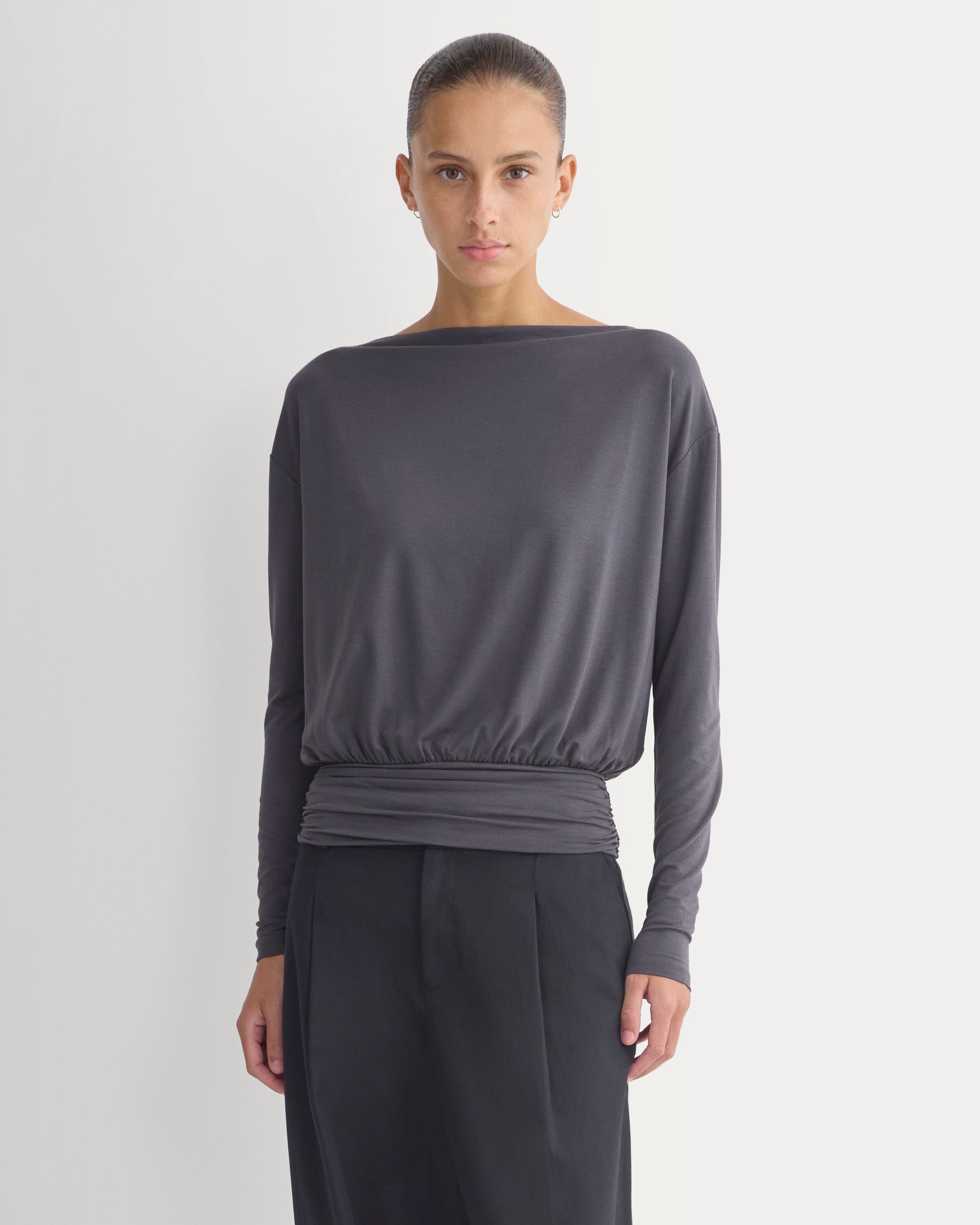 Drapey Jersey Slouchy Top | Graphite