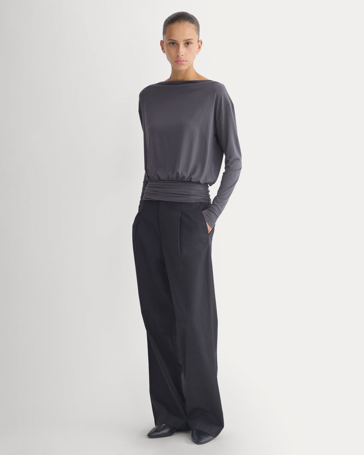 Drapey Jersey Slouchy Top | Graphite