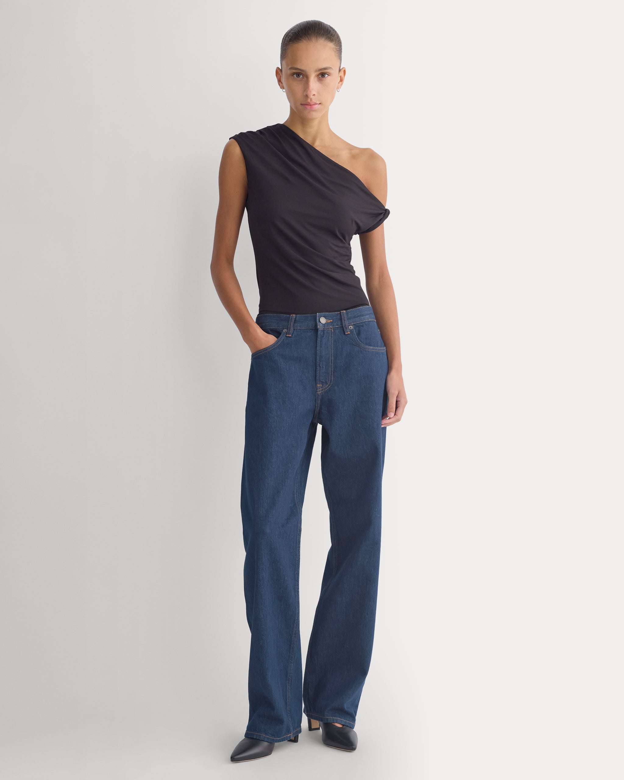 Drapey Jersey Off-The-Shoulder Top | Black